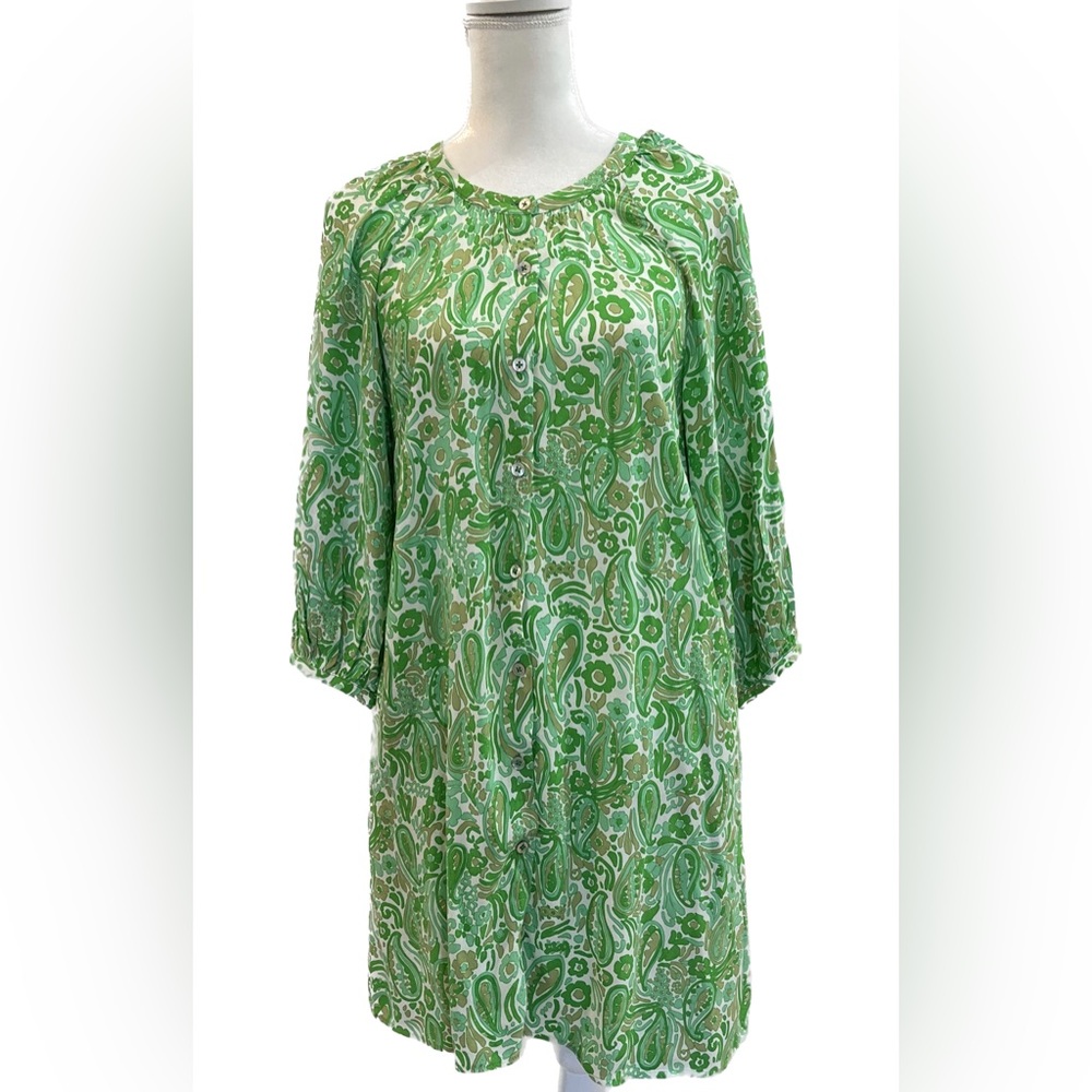 ZARA paisley print bishop sleeve tunic midi dress.
